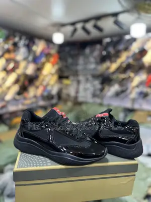 Prada America’s Cup Black Patent Leather Mesh Designer Sneakers