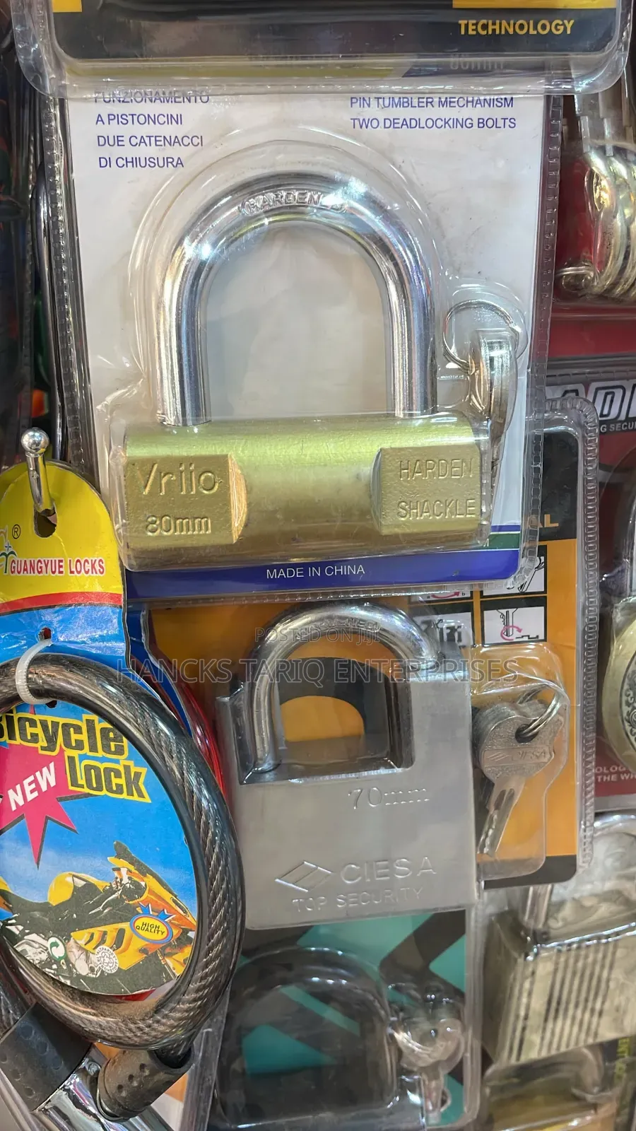 Heavy-Duty Brass-Finished Padlock With a Hardened Shackle.