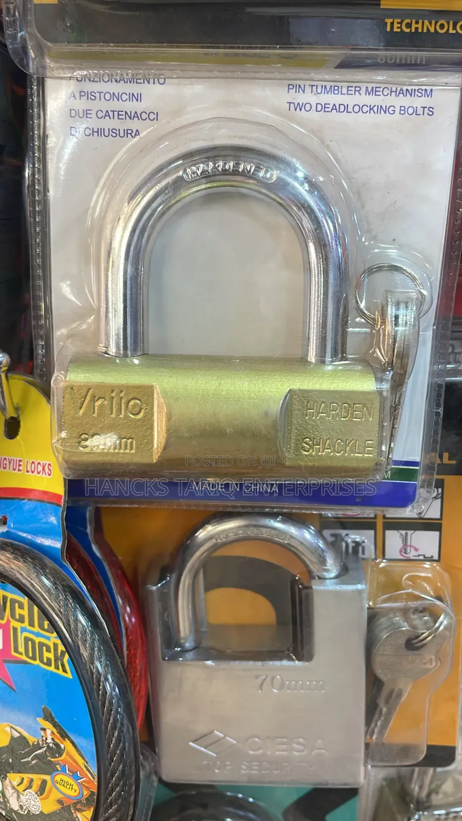Heavy-Duty Brass-Finished Padlock With a Hardened Shackle.