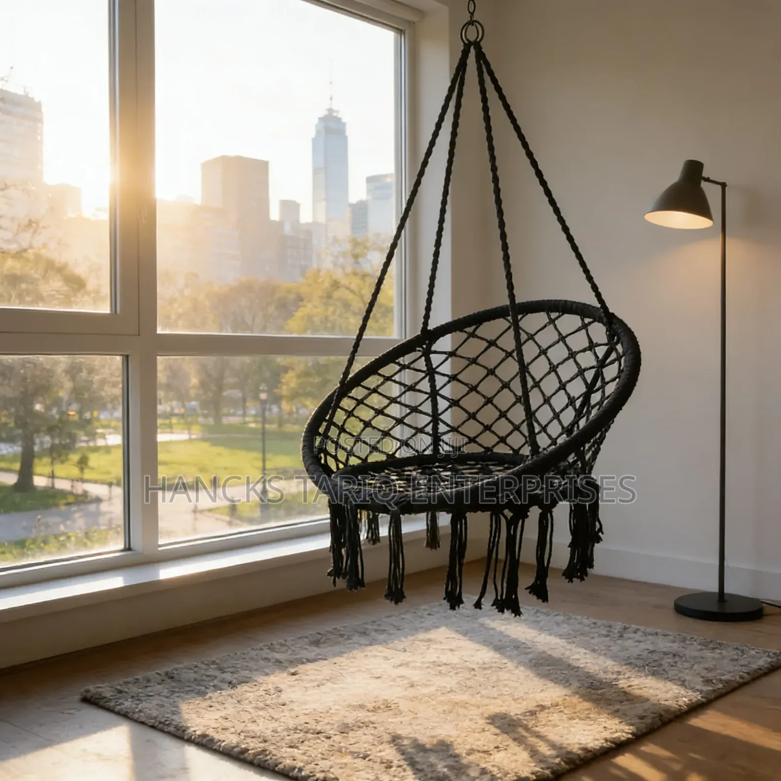 Black Macramé Hanging Hammock Chair