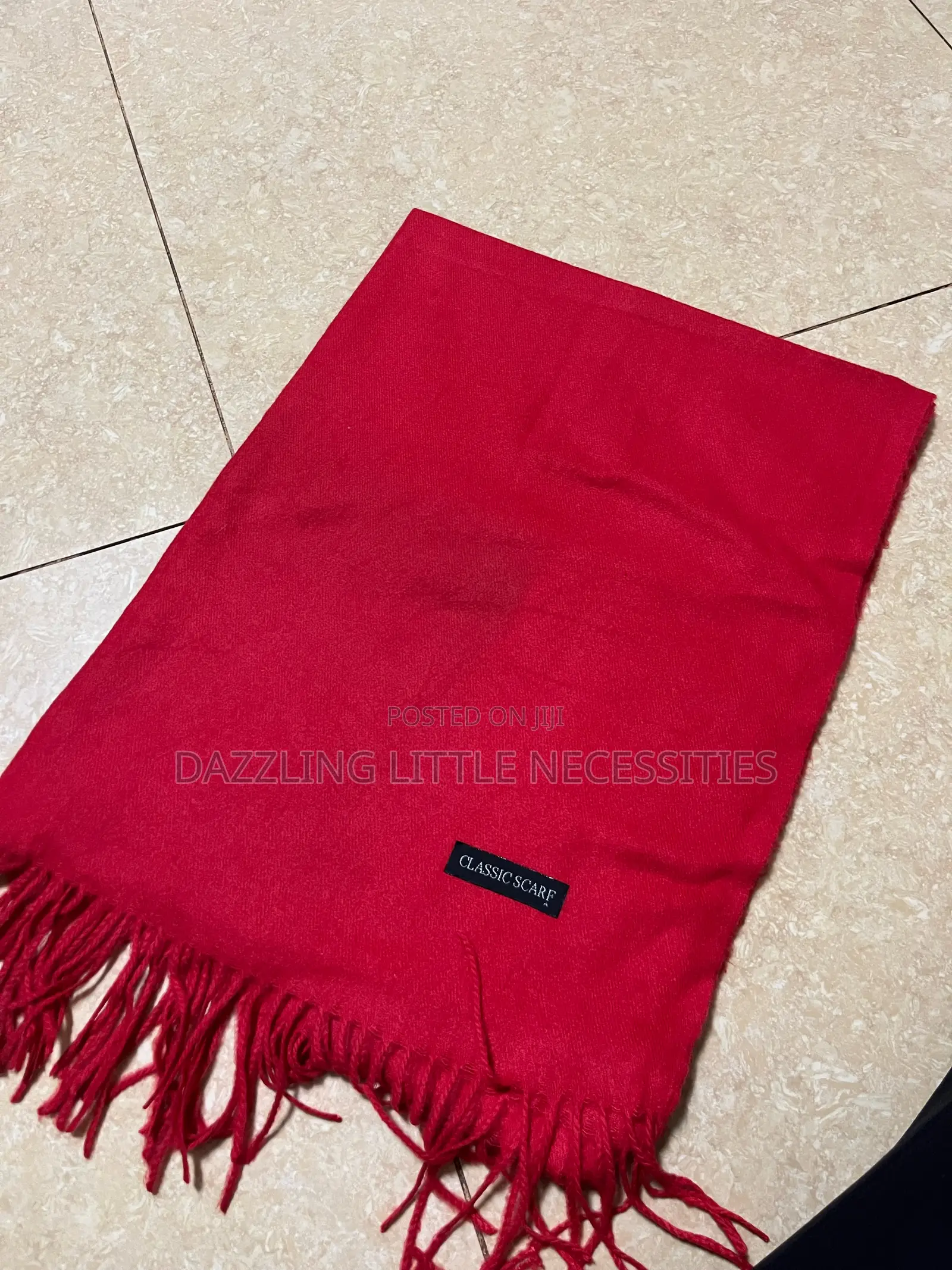 Classic Red Scarf With Fringe - Red