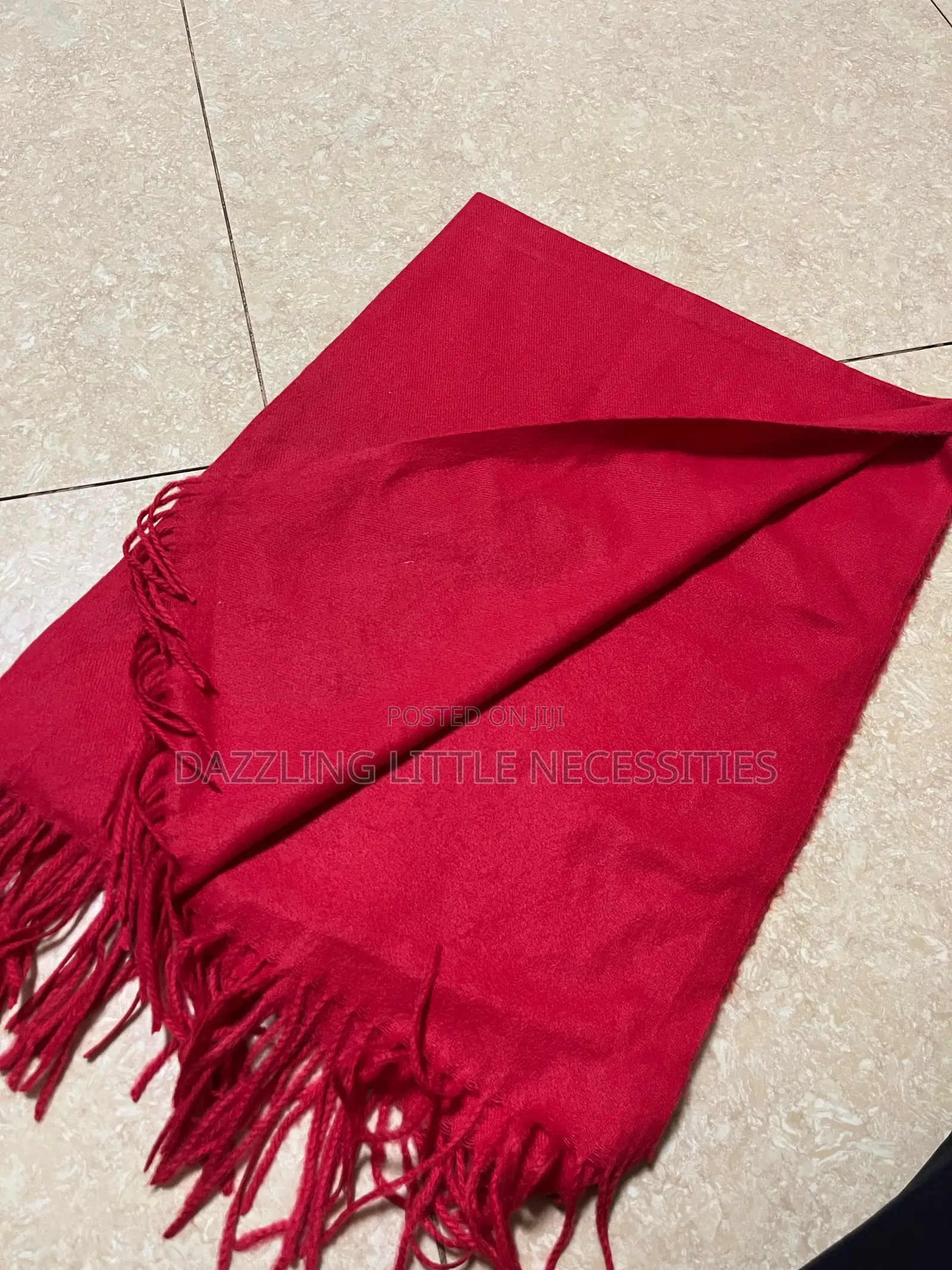 Classic Red Scarf With Fringe - Red