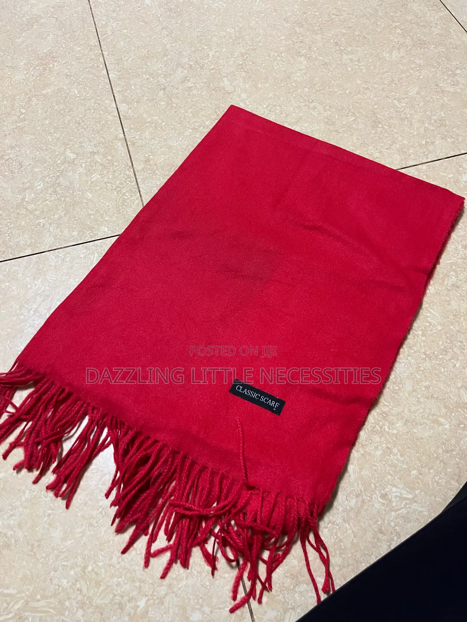 Classic Red Scarf With Fringe - Red