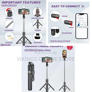 PLOKAMA Live LED 4-in-1 Selfie Stick Wireless Tripod, Steel ABS