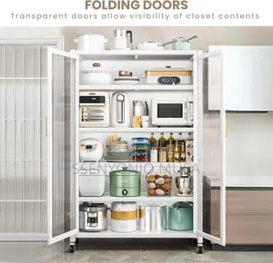 Kitchen Pantry Storage Cabinet With Wheels – 5 Shelves 2 Doors