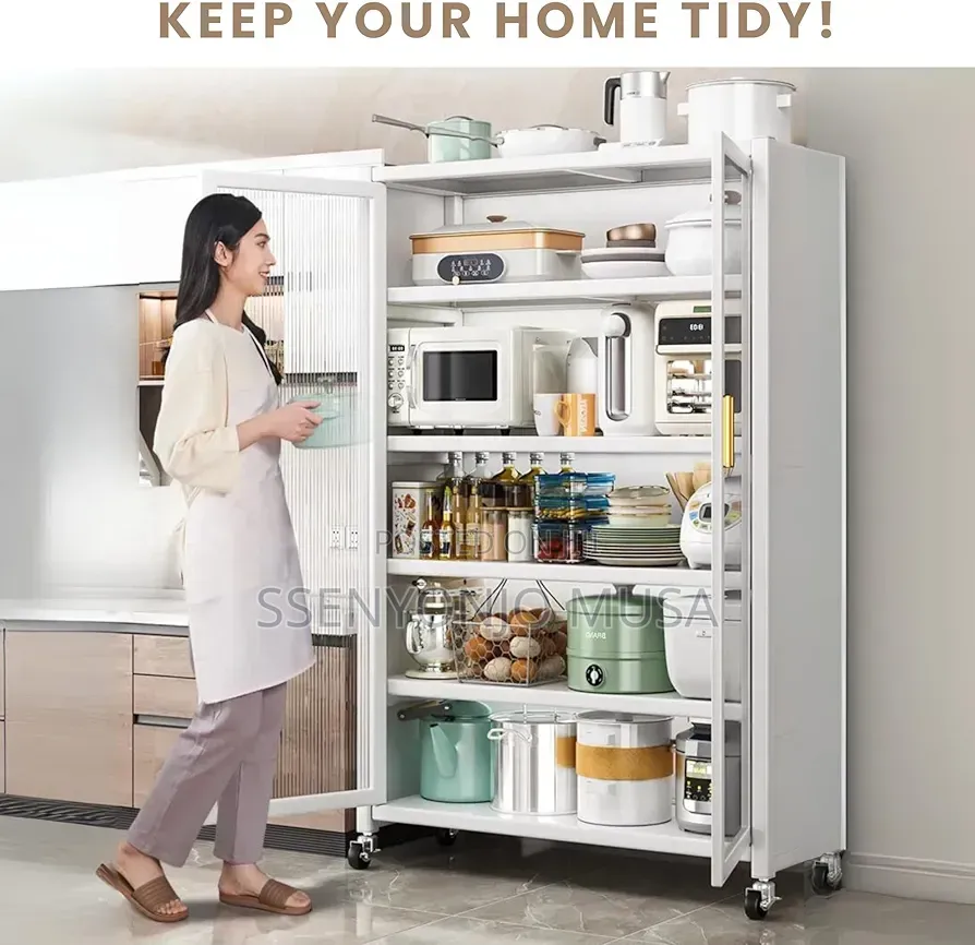 Kitchen Pantry Storage Cabinet With Wheels – 5 Shelves 2 Doors