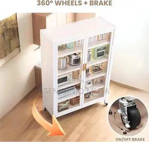 Kitchen Pantry Storage Cabinet With Wheels – 5 Shelves 2 Doors