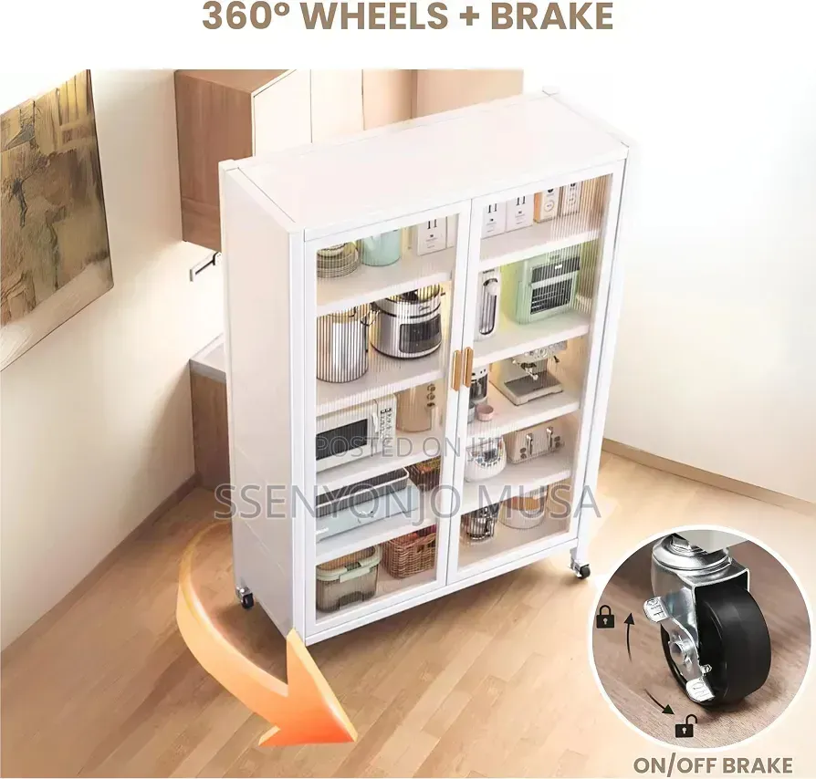 Kitchen Pantry Storage Cabinet With Wheels – 5 Shelves 2 Doors