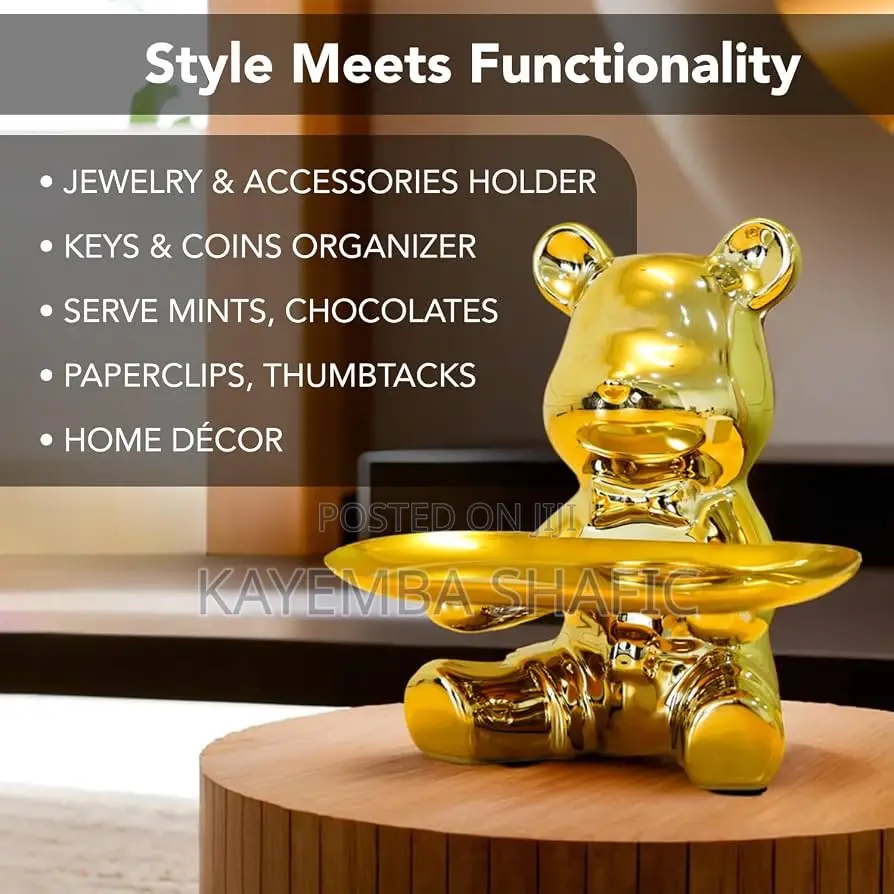 Luxury Gold Ceramic Bear Key Storage Tray Tabletop Home Decor