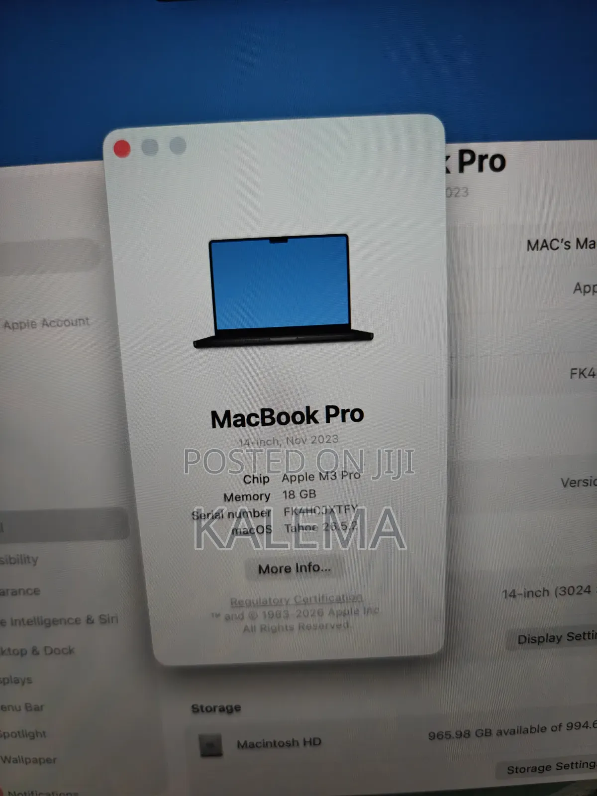 Laptop Apple MacBook Pro 2023 M3 18GB Apple M3 Pro SSD 1T
