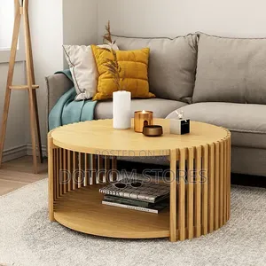 Modern Slatted Round Coffee Table