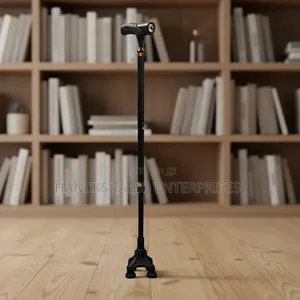 Quad-Base Adjustable Walking Cane With an Integrated LED Flashlight.