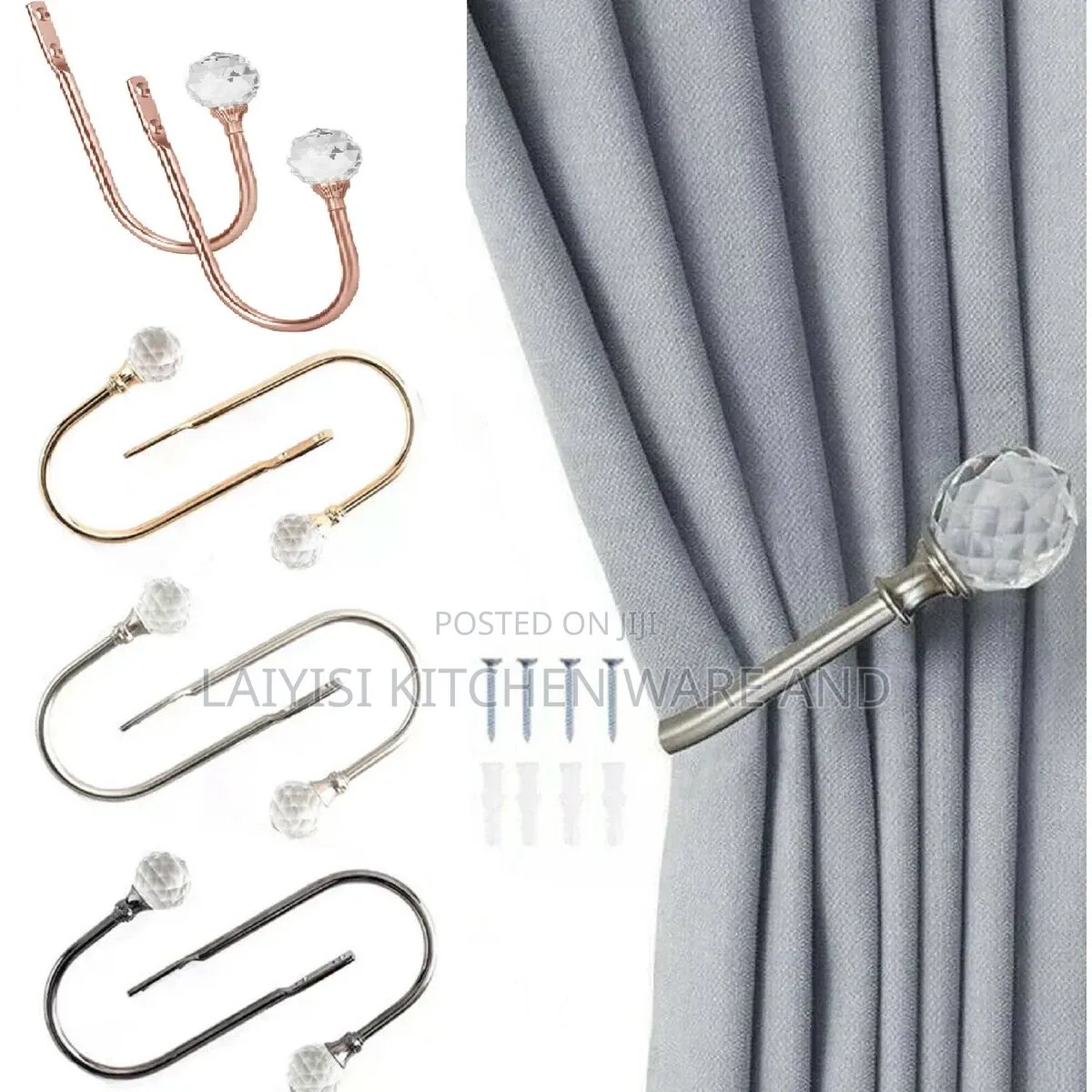 2 PCS Metal Curtain Holdbacks With Clear Crystal Ball, Decorative