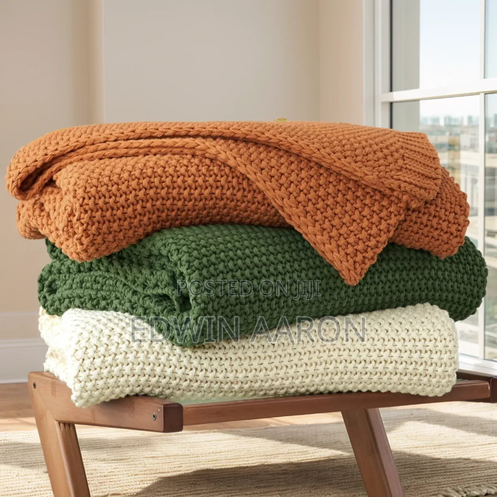 Textured Knitted Throw Blanket With Tassels