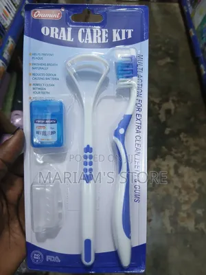 -Piece Oral Care Kit Featuring a Blue and White Toothbrush.