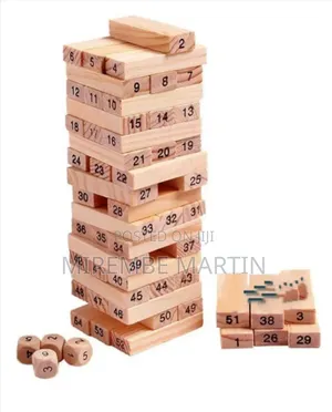 54pcs Wooden Jenga Blocks With 4 PCS Dice.