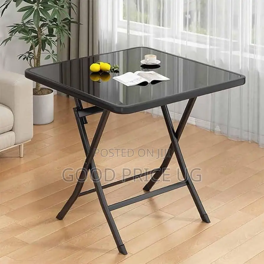 Square, Space-Saving Tempered Glass Folding Table
