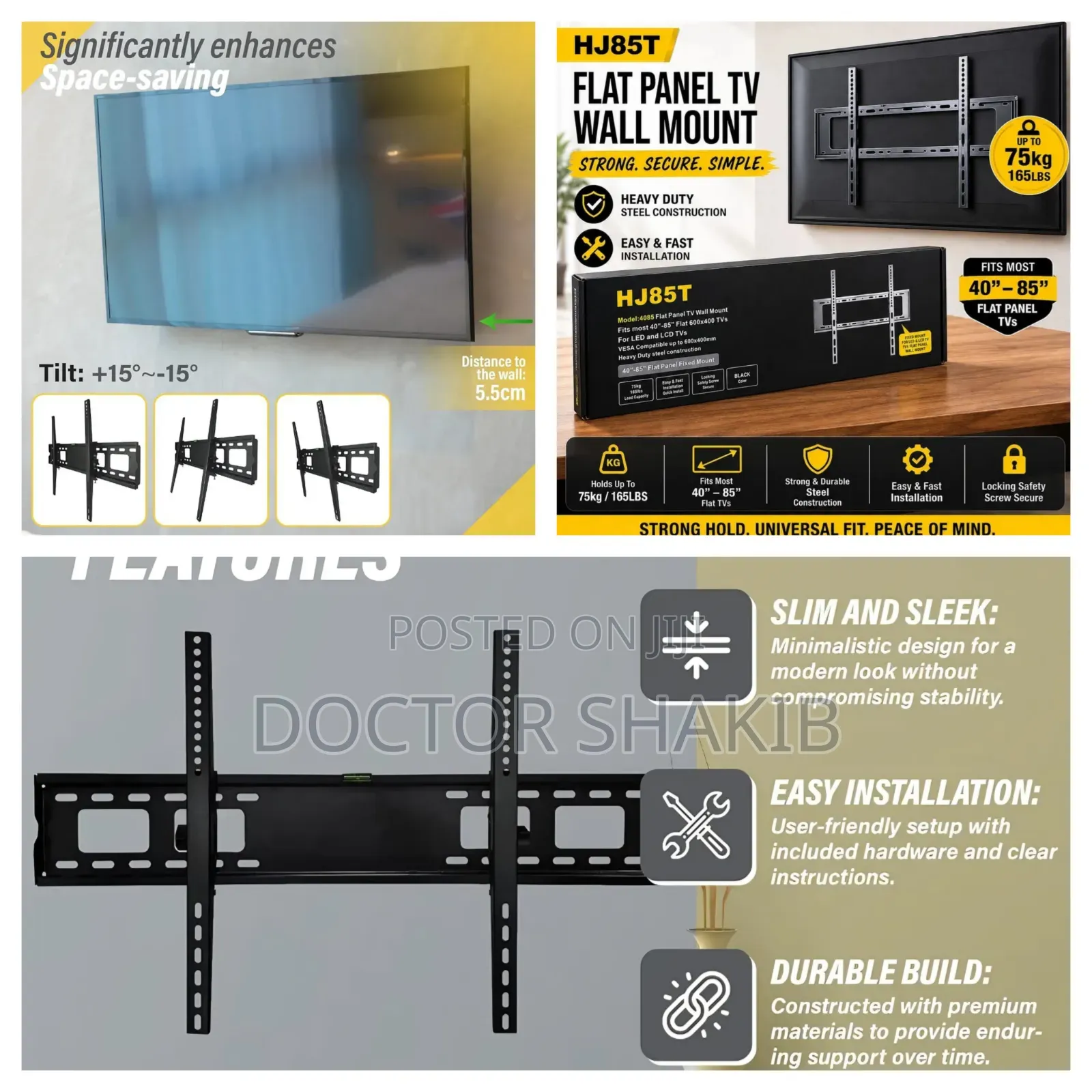 RF-66T Tilted Wall Mounted TV Stand 40" to 85"