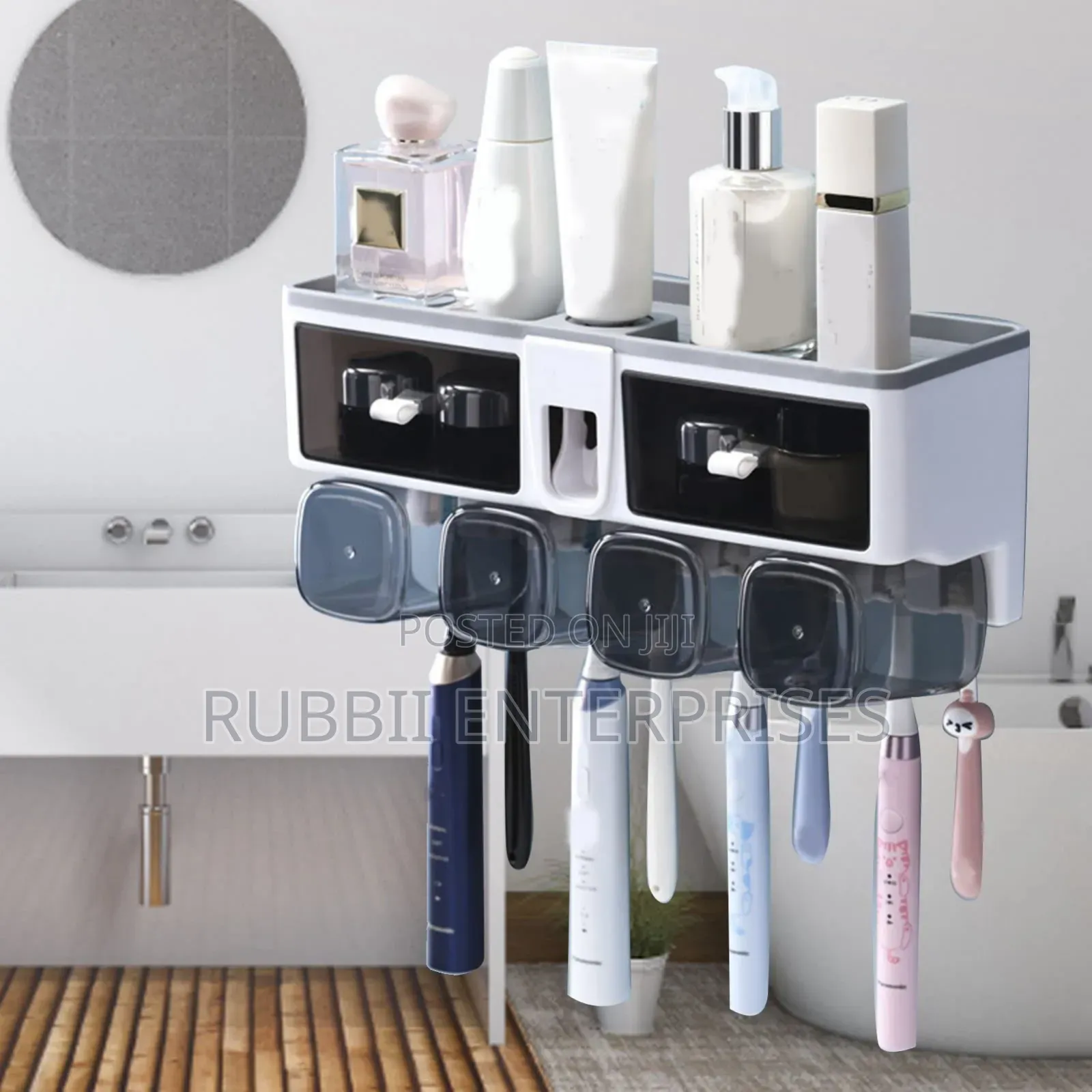 Wall-Mounted Multifunctional Toothbrush Holder and Storage Rack.