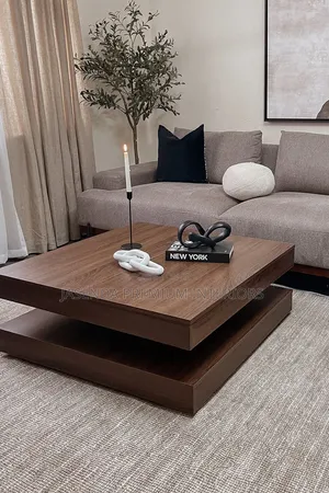 Luxury Double Layer Square Coffee Table Center Table - Dark Walnut