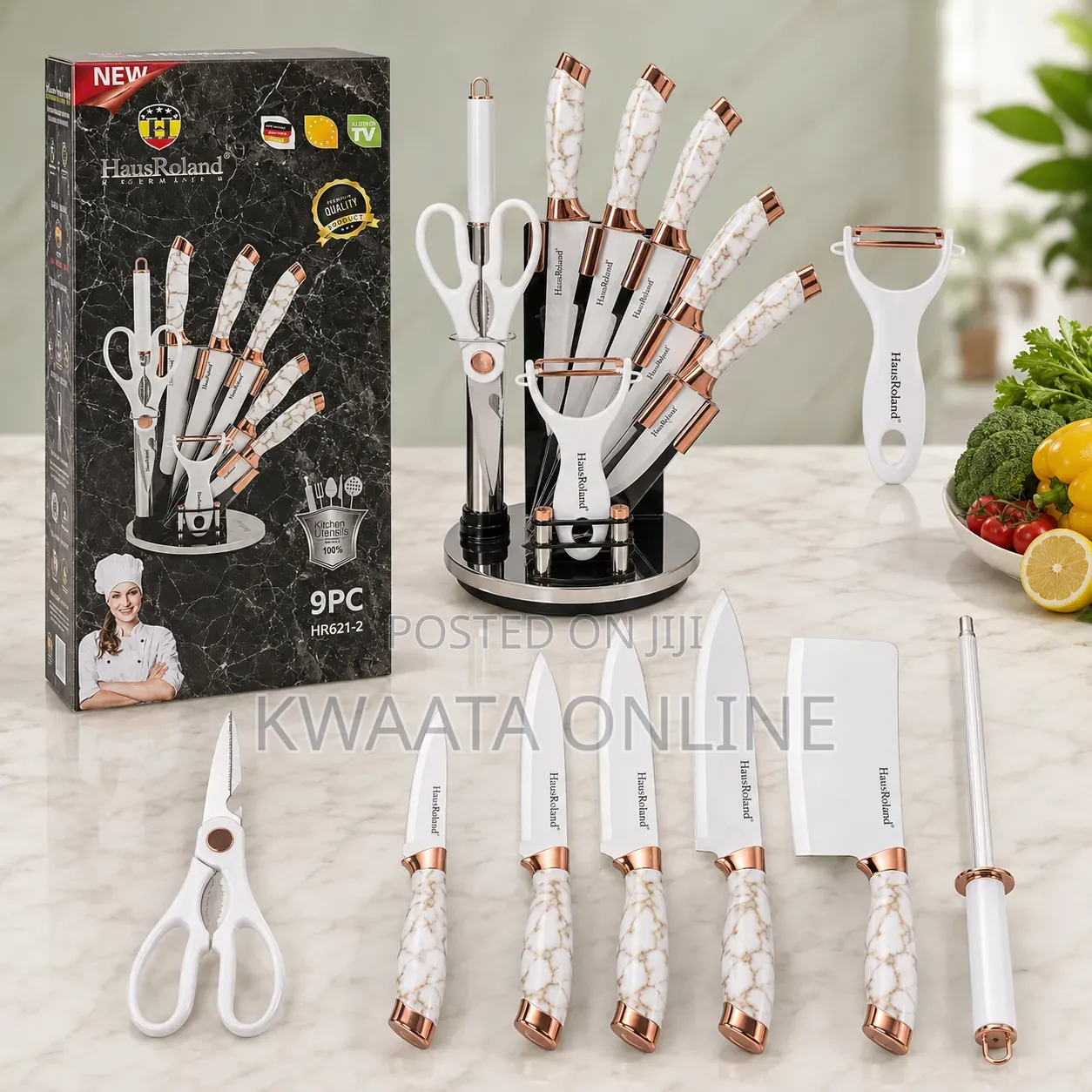 9-PC Kitchen Knife Set, Ultra Sharp Non-Stick Set With Acrylic Stand