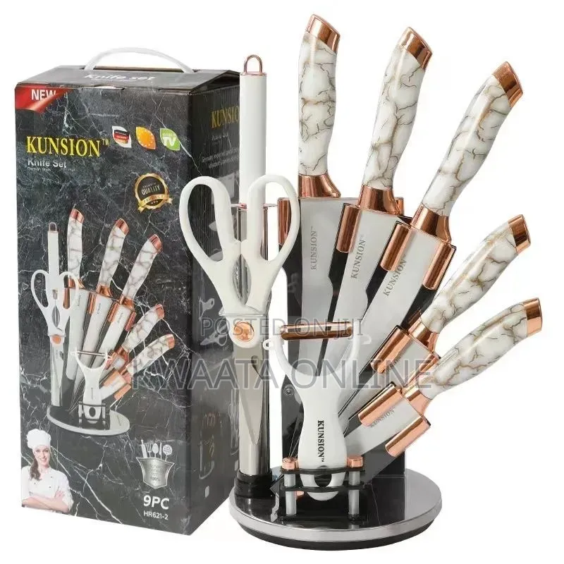 9-PC Kitchen Knife Set, Ultra Sharp Non-Stick Set With Acrylic Stand
