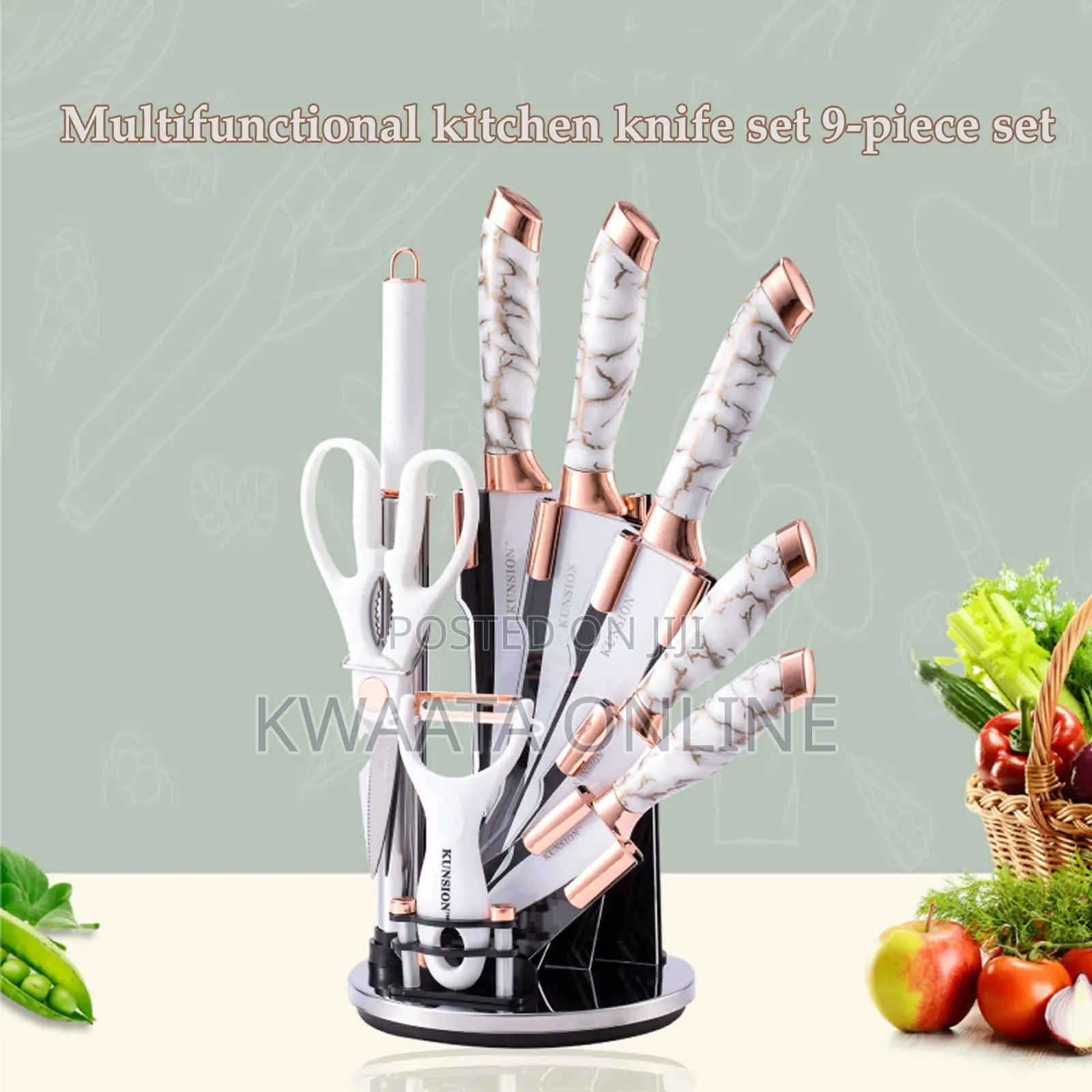 9-PC Kitchen Knife Set, Ultra Sharp Non-Stick Set With Acrylic Stand