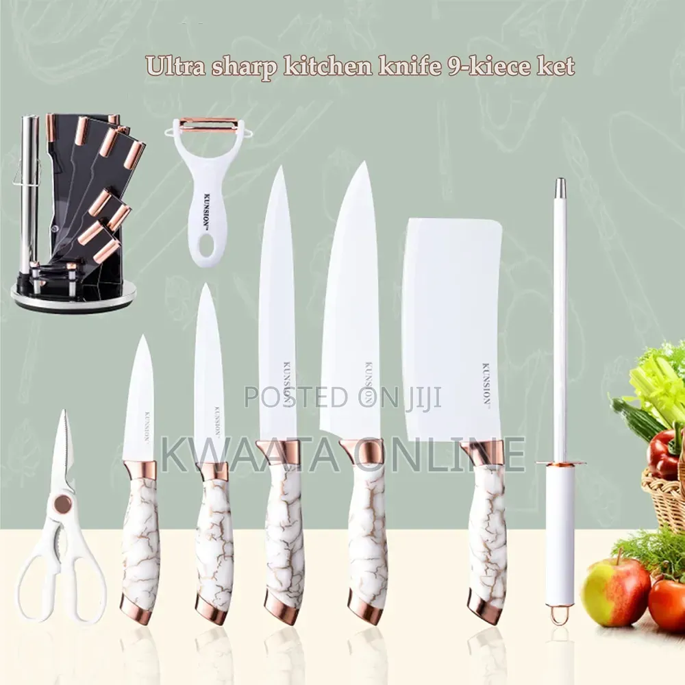9-PC Kitchen Knife Set, Ultra Sharp Non-Stick Set With Acrylic Stand