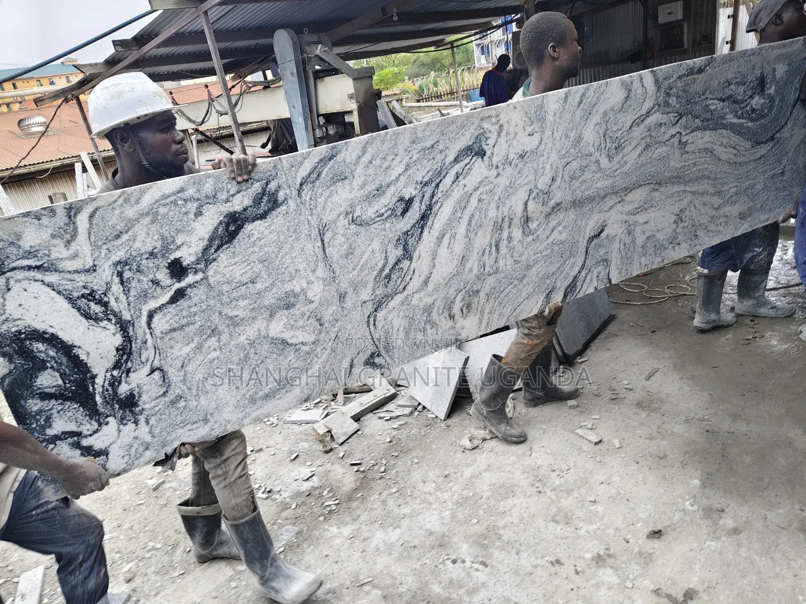 White Granite Slabs – Black Wave Pattern