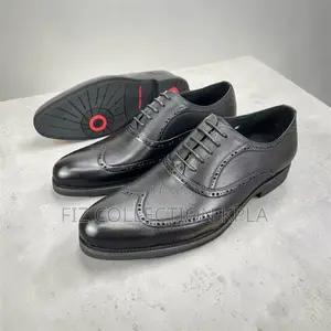 Franco Banetti Black Leather Wingtip Brogue Oxford Shoes