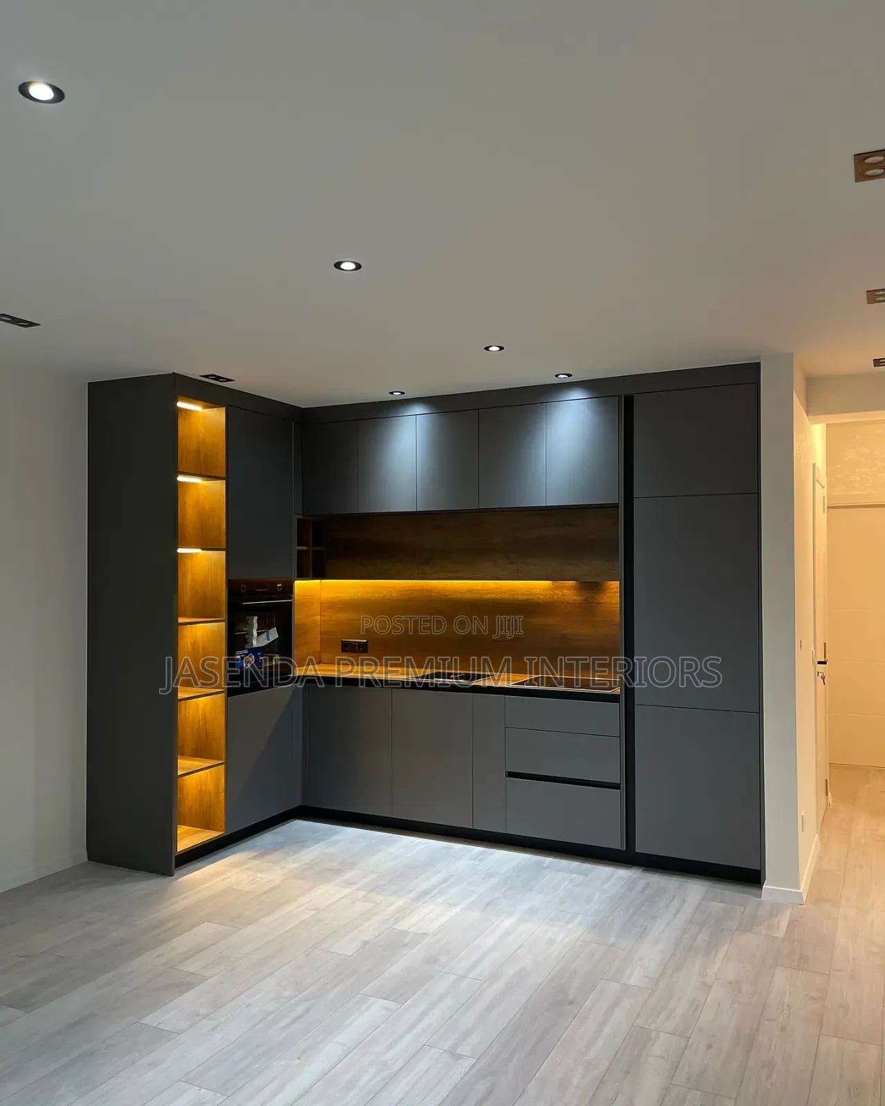 Custom Fitted Kitchen With Fluted Panels and LED Lights