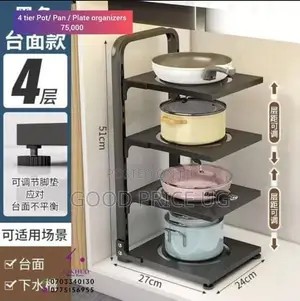 4-Tier Adjustable Countertop Pot and Pan Organizer Rack