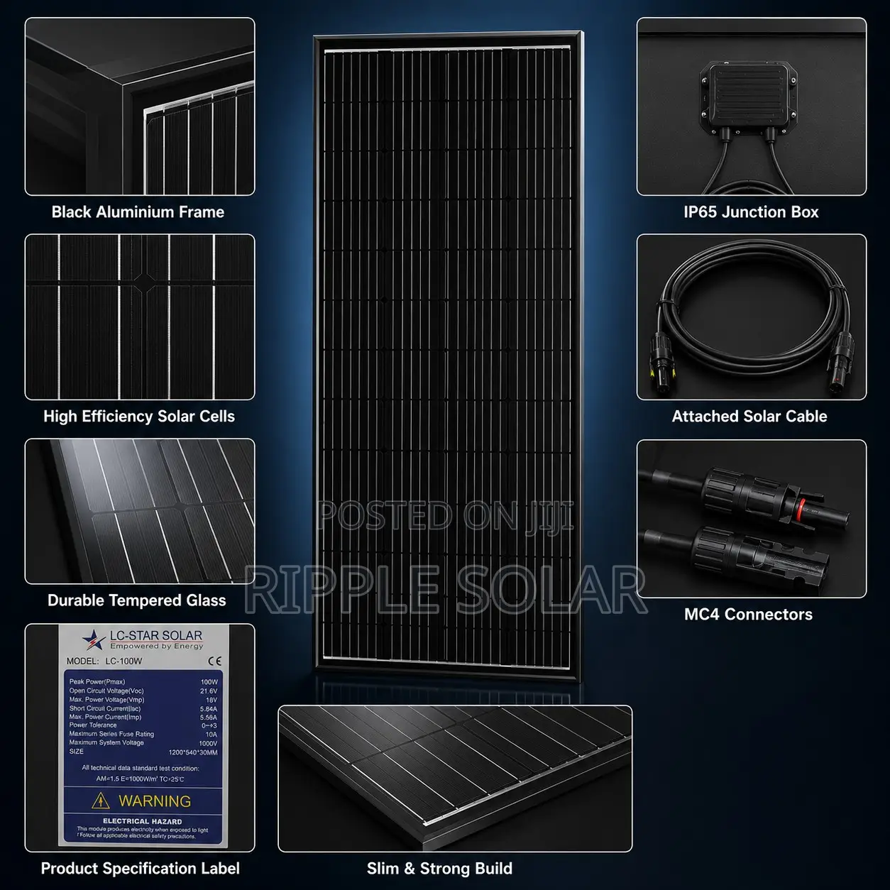 100w Black Solar Panel High Efficiency Pv Module Kampala