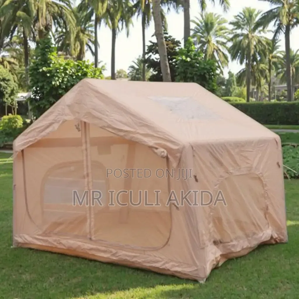Large Cabin-Style Inflatable Camping Tent With Window Panel Roof Pitch