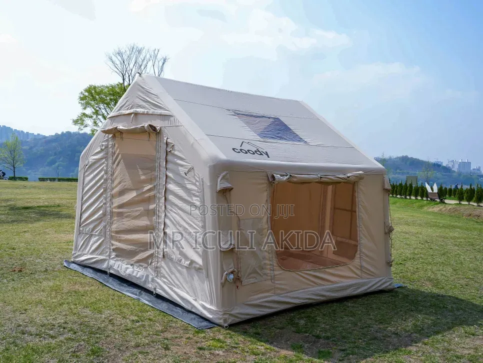 Large Cabin-Style Inflatable Camping Tent With Window Panel Roof Pitch