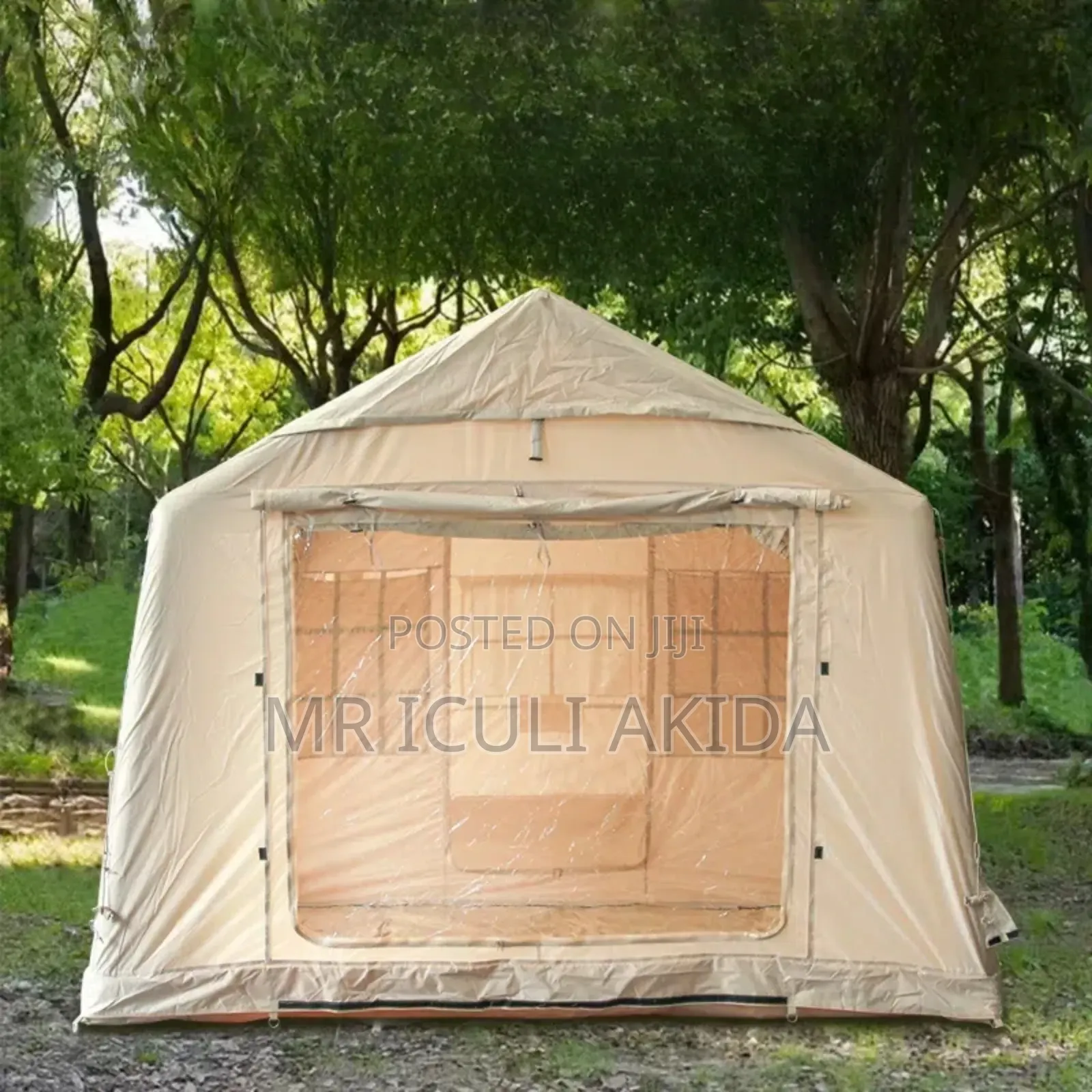 Large Cabin-Style Inflatable Camping Tent With Window Panel Roof Pitch