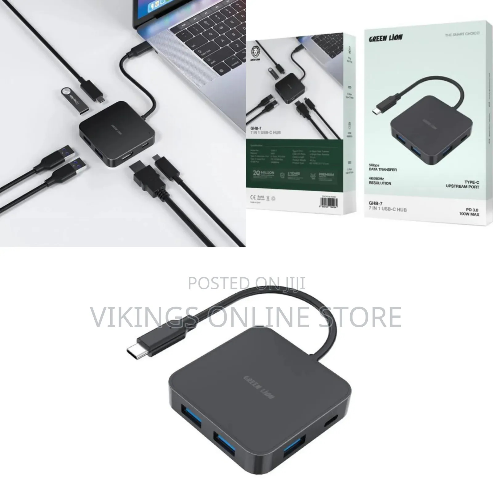 Green Lion GHB-7 7 in 1 USB-C HUB 5Gbps Data Transfer 60HZ