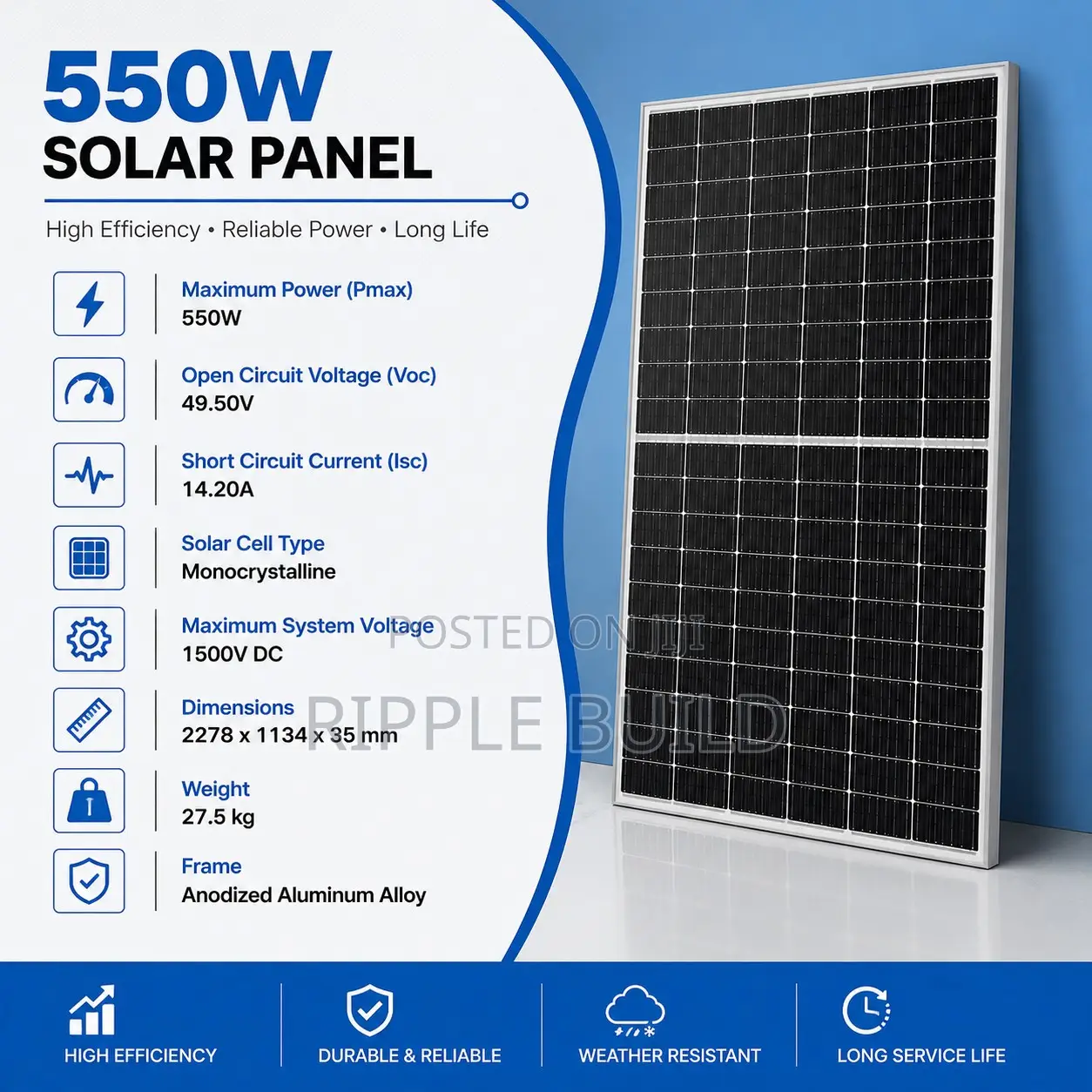 550W Monocrystalline Solar Panel – High Efficiency PV Module