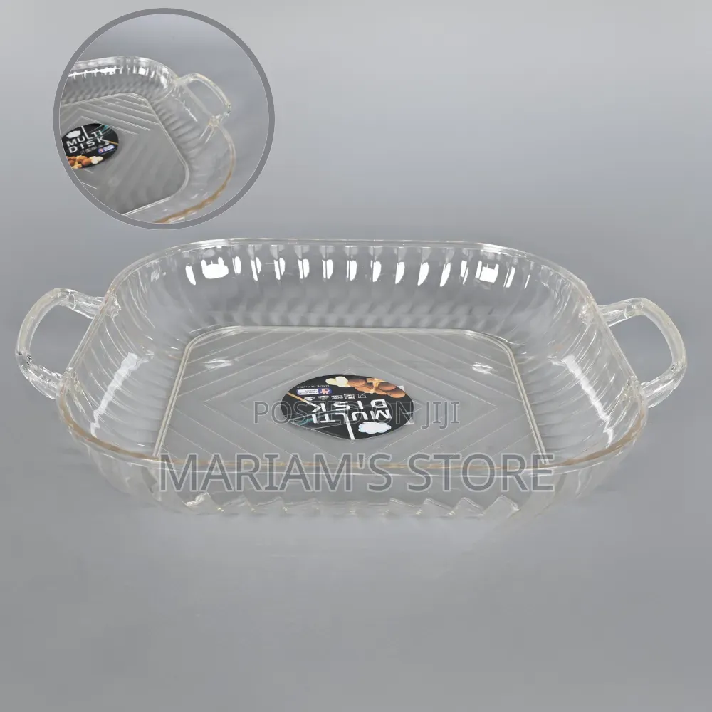 Multi Disk Brand Transparent Brown Plastic Serving Tray With Handles.