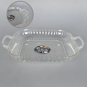 Multi Disk Brand Transparent Brown Plastic Serving Tray With Handles.