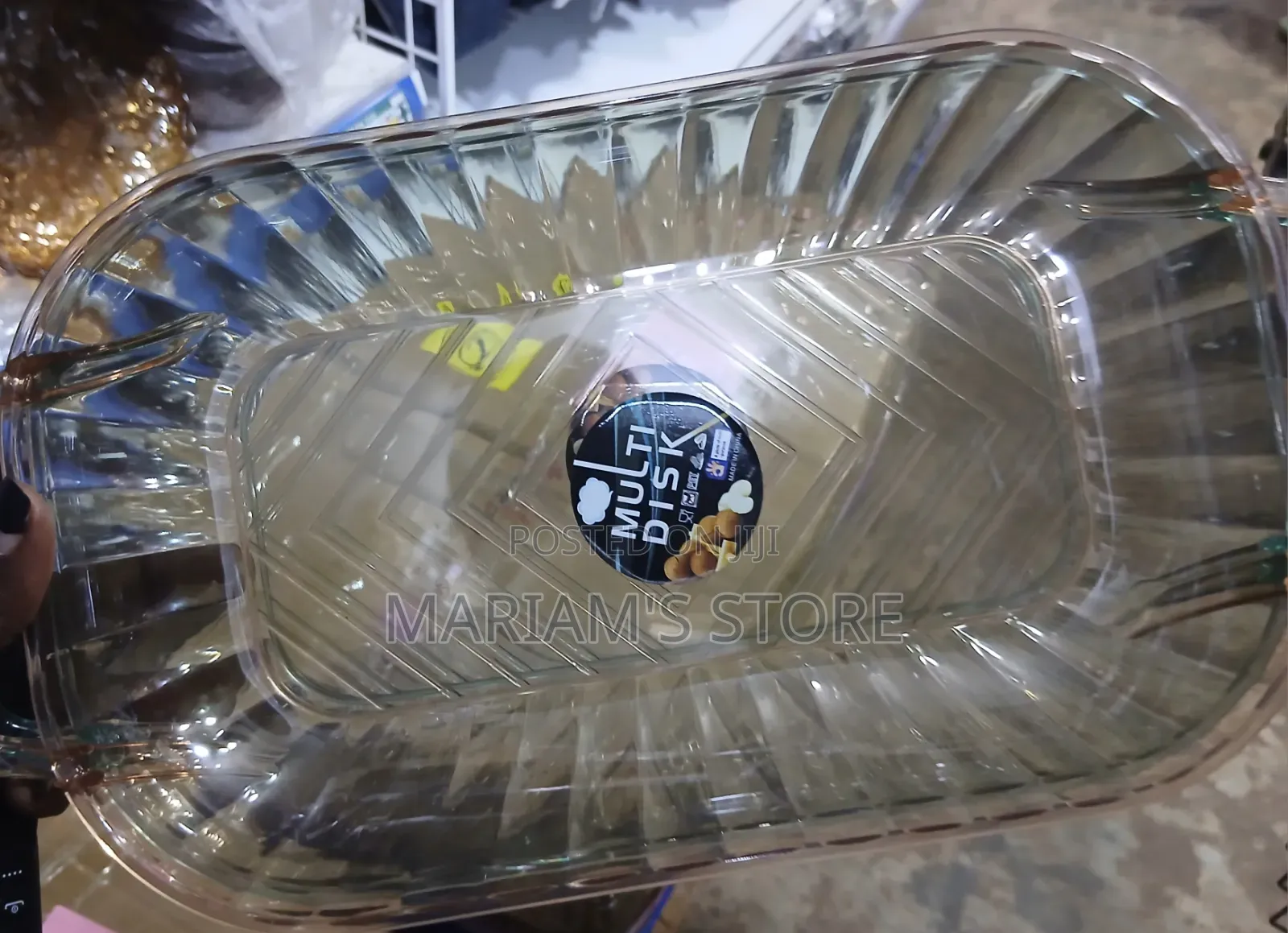 Multi Disk Brand Transparent Brown Plastic Serving Tray With Handles.