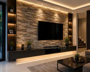 Luxury Stone-Clad TV Wall Design Installation