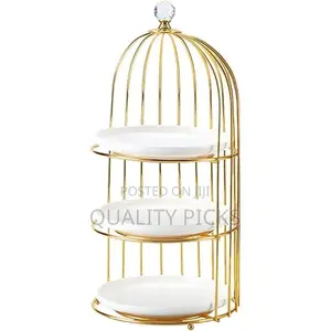 Gold Cake Display Three-Tier Double Layer