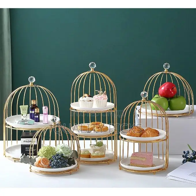 Gold Cake Display Three-Tier Double Layer