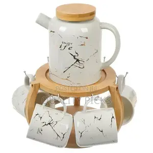 8 Piece Marble Ceramic Tea Set Porcelain Ceramic Tea Pot Coffee Sets