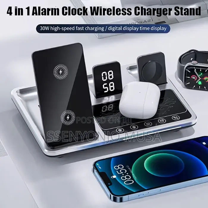 Green Lion 4-in-1 15W Wireless Charging Station With Alarm Clock –