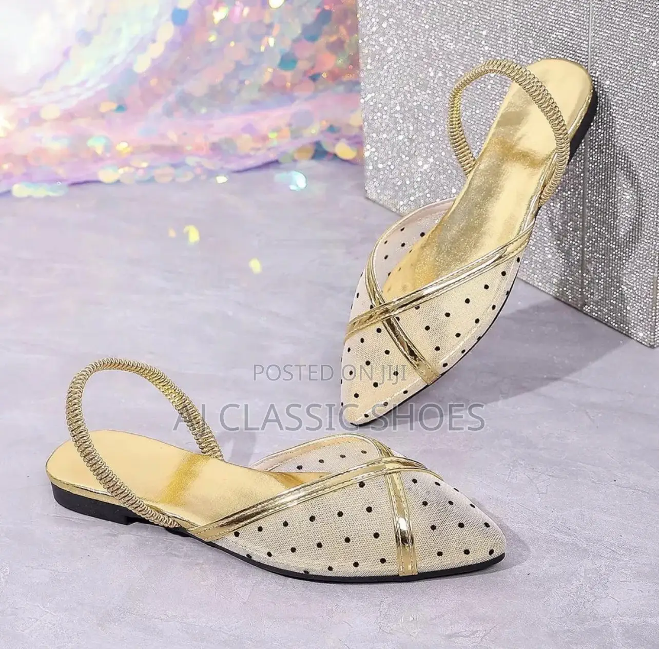 Unique Mesh Shoes in Gold