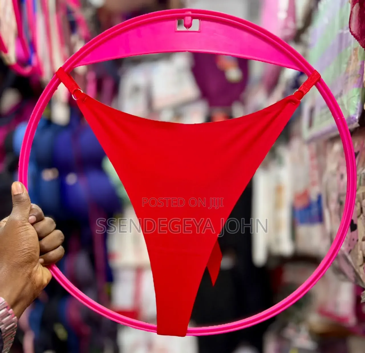 A Solid Red, Seamless G-String Thong Bikini Bottom.