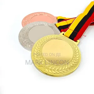 Blank Gold Award Medal With Uganda Ribbon for Custom Logo