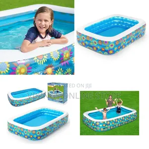 Inflatable Family Swimming Pool, Happy Flora Rectangular Swimming